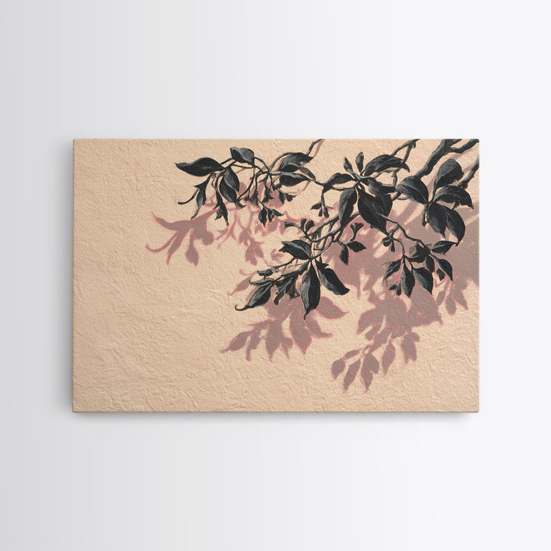 Minimal Botanical Branch Framed Canvas Print, Black and White Art, Apartment Decor, Living Room Decor, Oil Painting, Monochrome, BAW-3x2-10