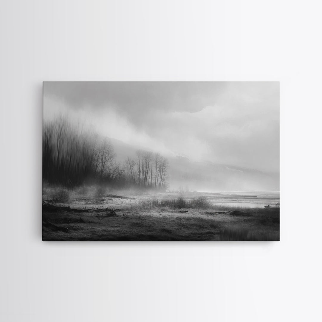 Moody Foggy Forest Canvas Print, Black and White Art, Modern Decor, Living Room Decor, Fine Art, Monochrome, Wall Decor, BAW-3x2-11