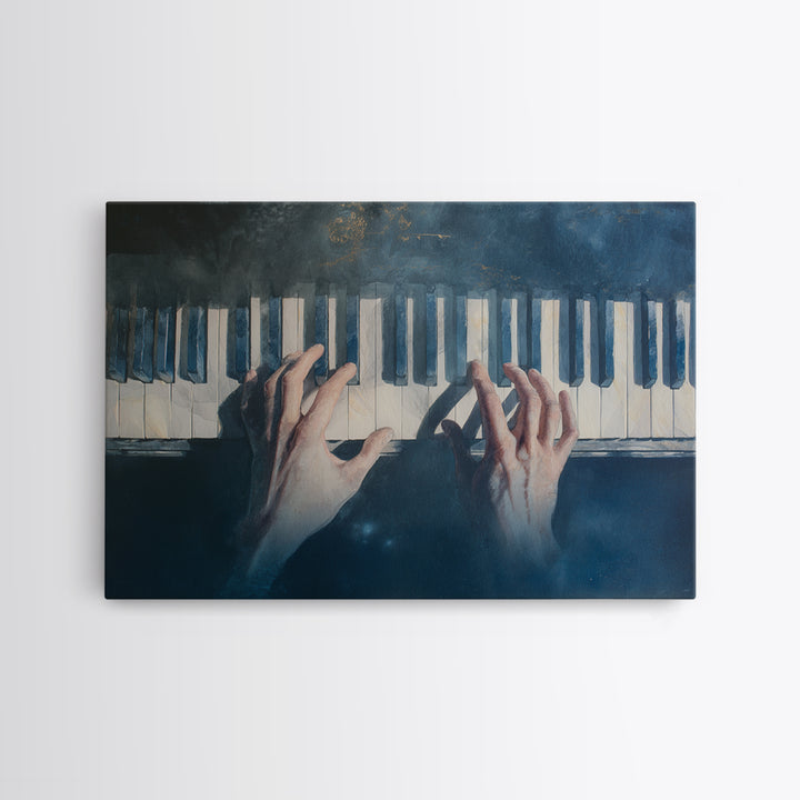 Piano Keys and Hands Framed Canvas Print, Black and White Art, Printable, Living Room Decor, Monochrome, Living Room Wall Art, BAW-3x2-2