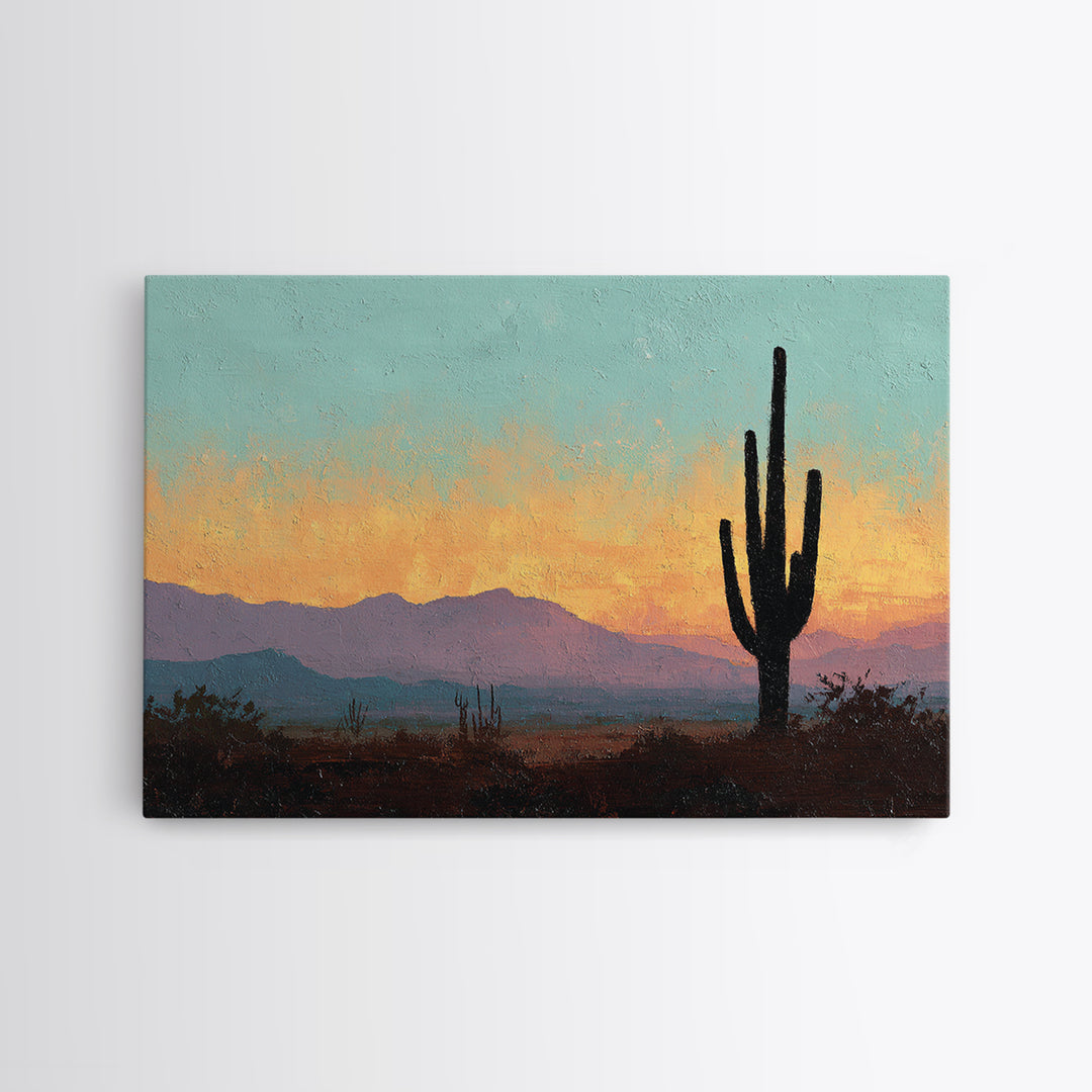 Monochrome Desert Cactus Silhouette Framed Canvas Print, Black and White Art, Set of 3 Prints, Living Room Decor, Monochrome, BAW-3x2-25