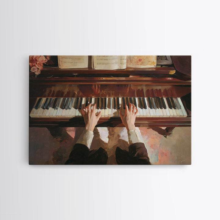 Piano Keys and Hands Canvas Print, Black and White Art, Abstract Art, Living Room Decor, Watercolor Art, Monochrome, BAW-3x2-26