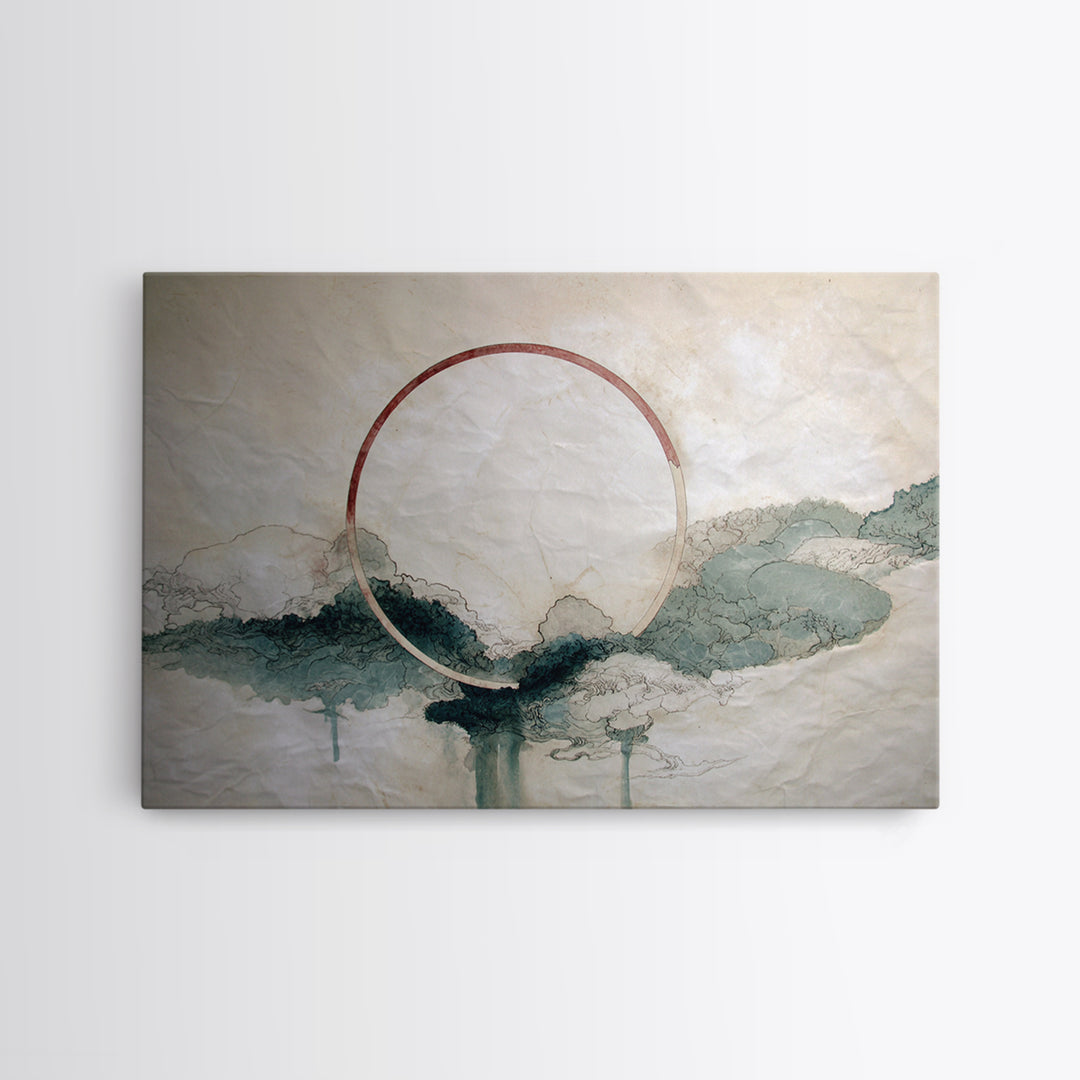 Large Circle and Line Abstract Framed Canvas Print, Black and White Art, Abstract Wall Art, Living Room Decor, Abstract Art, BAW-3x2-28