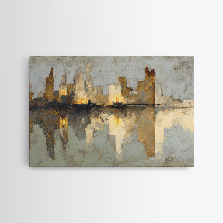 Monochrome City Skyline Reflected Canvas Print, Black and White Art, Contemporary Art, Living Room Decor, Monochrome, BAW-3x2-39