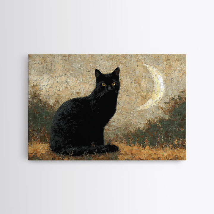 Black Cat Silhouette Canvas Print, Black and White Art, Photo Prints, Living Room Decor, Watercolor Art, Monochrome, BAW-3x2-44