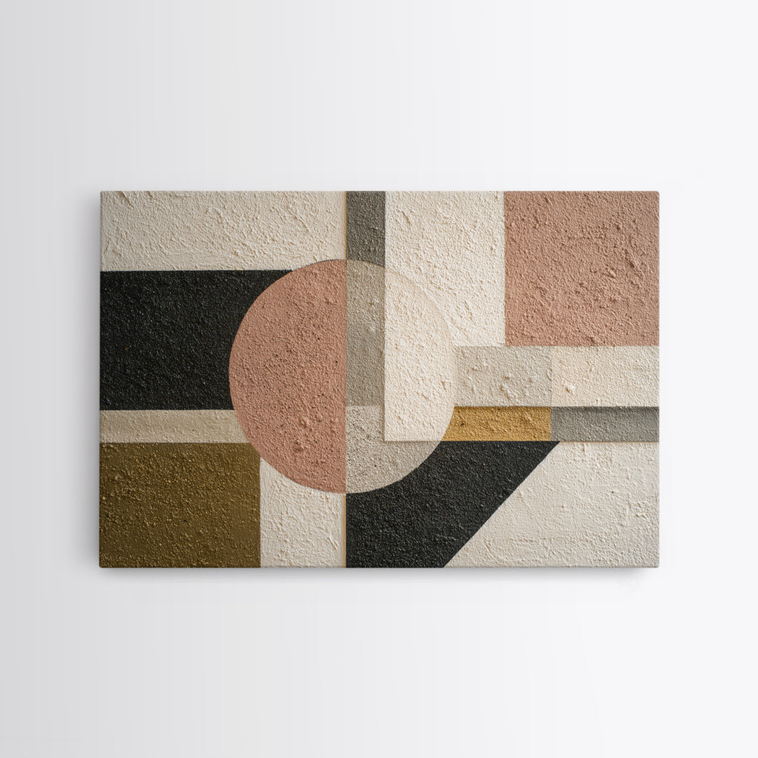 Geometric Bauhaus Grayscale Shapes Canvas Print, Black and White Art, Abstract Wall Art, Living Room Decor, Monochrome, BAW-3x2-46