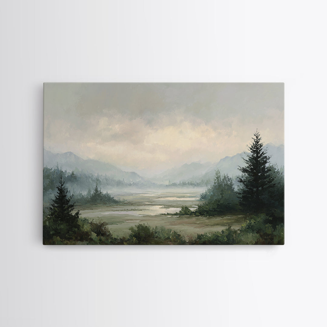 Misty Bridge Landscape Framed Canvas Print, Black and White Art, Art Prints, Living Room Decor, Fine Art, Monochrome, BAW-3x2-47