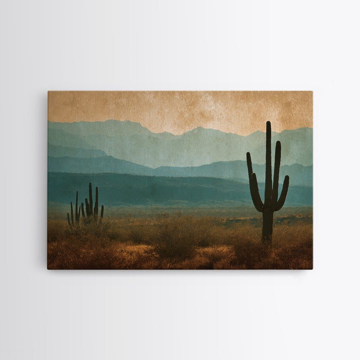 Monochrome Desert Cactus Silhouette Canvas Print, Black and White Art, Neutral Decor, Living Room Decor, Oil Painting, BAW-3x2-49