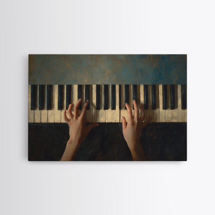 Piano Keys and Hands Framed Canvas Print, Black and White Art, Modern Wall Art, Living Room Decor, Oil Painting, Monochrome, BAW-3x2-50