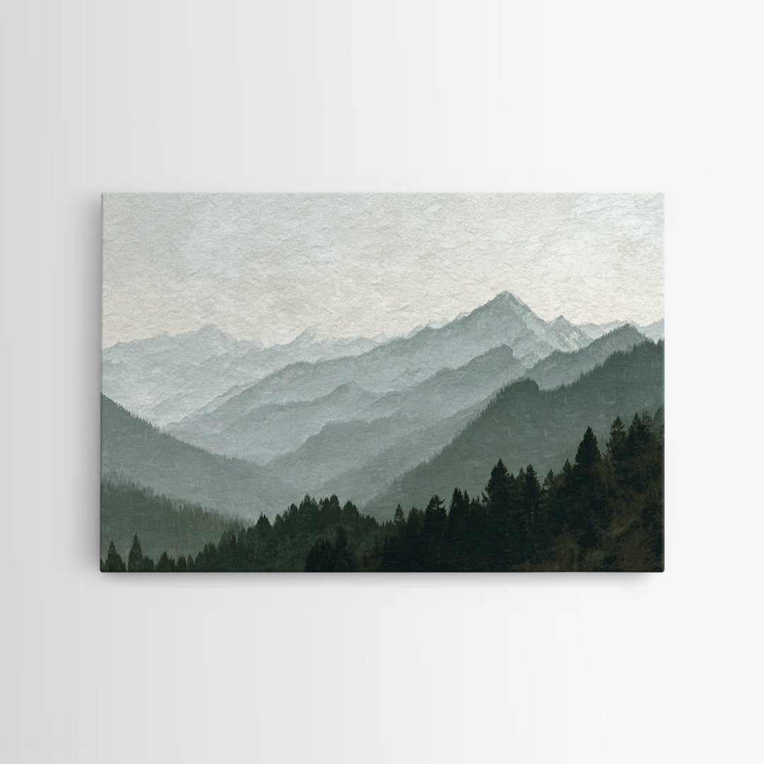 Black Ink Mountain Range Canvas Print, Black and White Art, Canvas Print, Living Room Decor, Oil Painting, Monochrome, BAW-3x2-54
