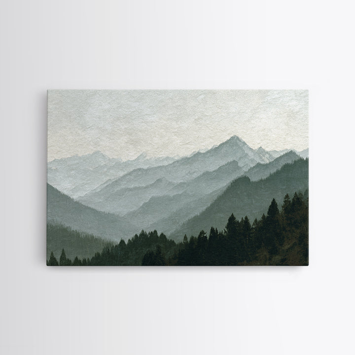 Black Ink Mountain Range Canvas Print, Black and White Art, Canvas Print, Living Room Decor, Oil Painting, Monochrome, BAW-3x2-54