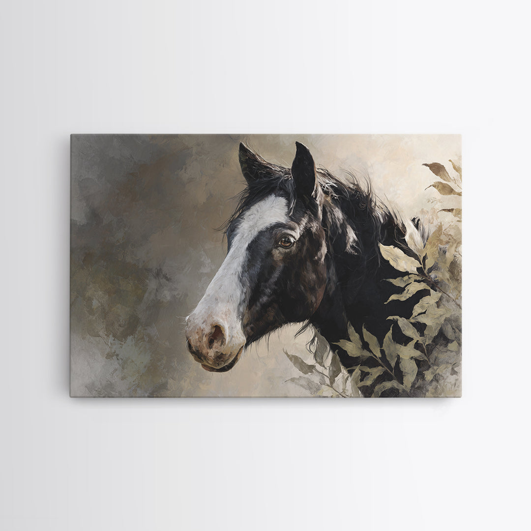 Black and White Wild Horse Portrait Canvas Print, Black and White Art, Cabin Decor, Living Room Decor, Fine Art, Monochrome, BAW-3x2-57
