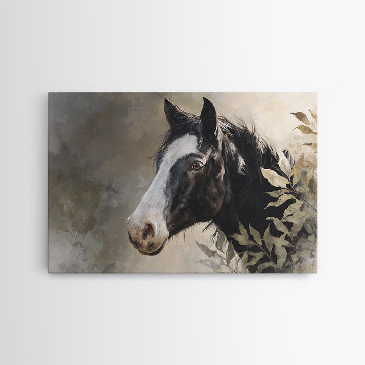 Black and White Wild Horse Portrait Canvas Print, Black and White Art, Cabin Decor, Living Room Decor, Fine Art, Monochrome, BAW-3x2-57