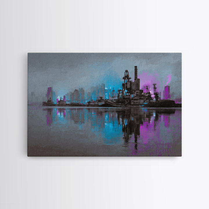 Monochrome City Skyline Reflected Framed Canvas Print, Black and White Art, Canvas Print, Living Room Decor, Monochrome, BAW-3x2-63