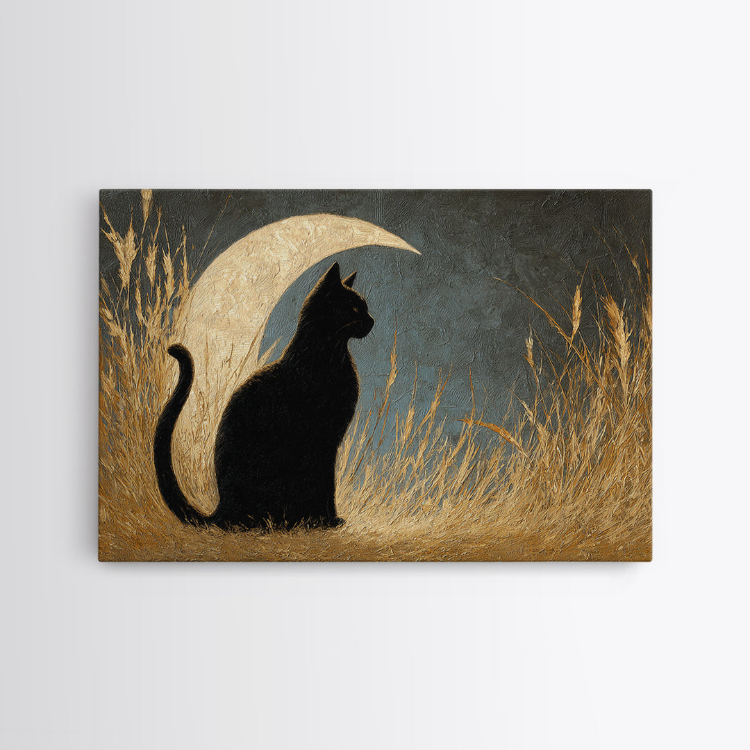 Black Cat Silhouette Canvas Print, Black and White Art, Minimalist Decor, Living Room Decor, Fine Art, Monochrome, BAW-3x2-68
