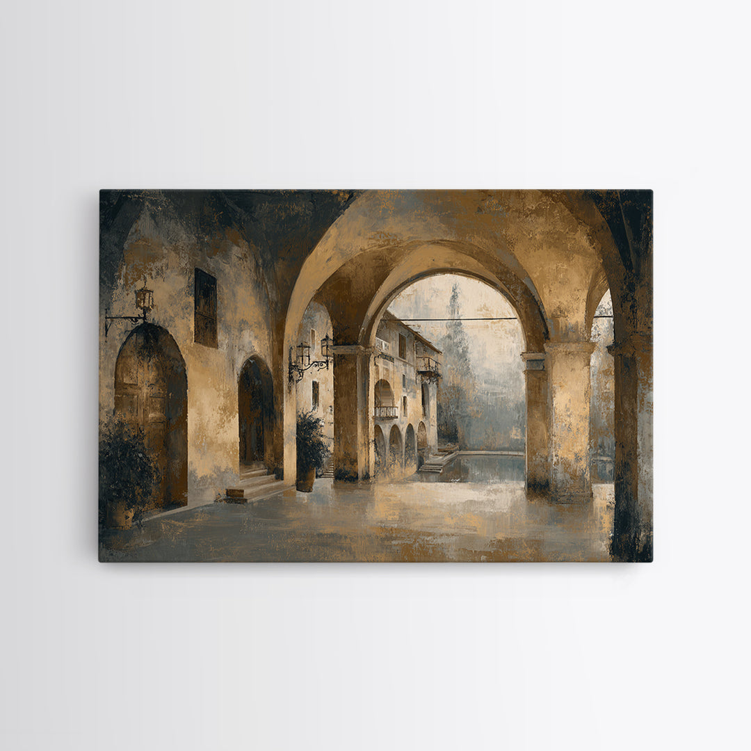 High Contrast Architectural Arches and Shadows Canvas Print, Black and White Art, Mid Century Modern, Living Room Decor, BAW-3x2-7