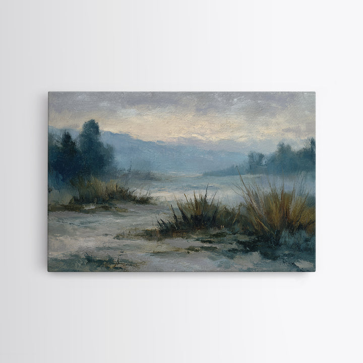 Misty Bridge Landscape Framed Canvas Print, Black and White Art, Photo Prints, Living Room Decor, Watercolor Art, Monochrome, BAW-3x2-71