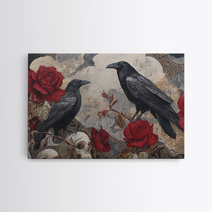 Ink Splatter Raven Composition Canvas Print, Black and White Art, Contemporary Art, Living Room Decor, Fine Art, Monochrome, BAW-3x2-72