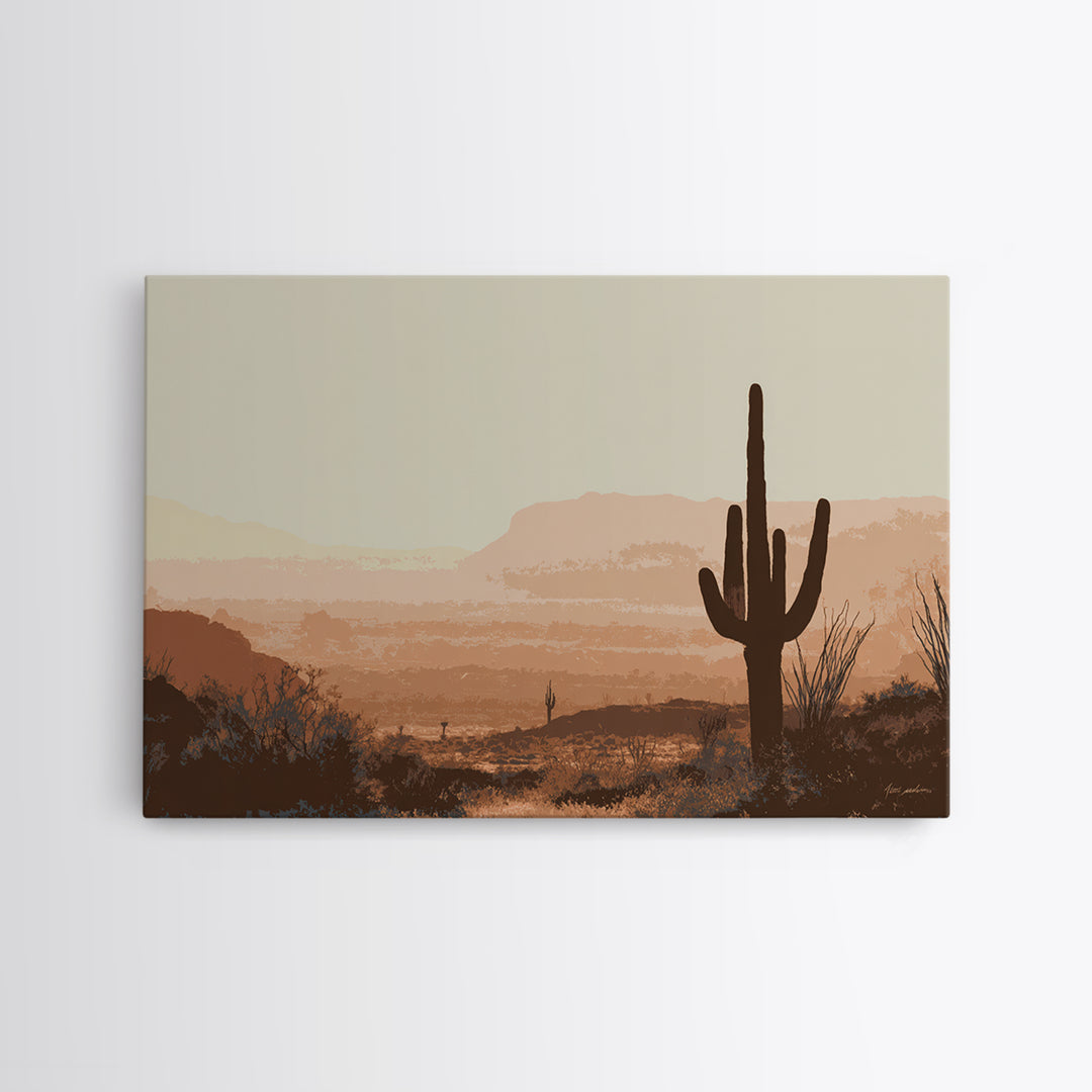 Monochrome Desert Cactus Silhouette Canvas Print, Black and White Art, Neutral Decor, Living Room Decor, Oil Painting, BAW-3x2-73