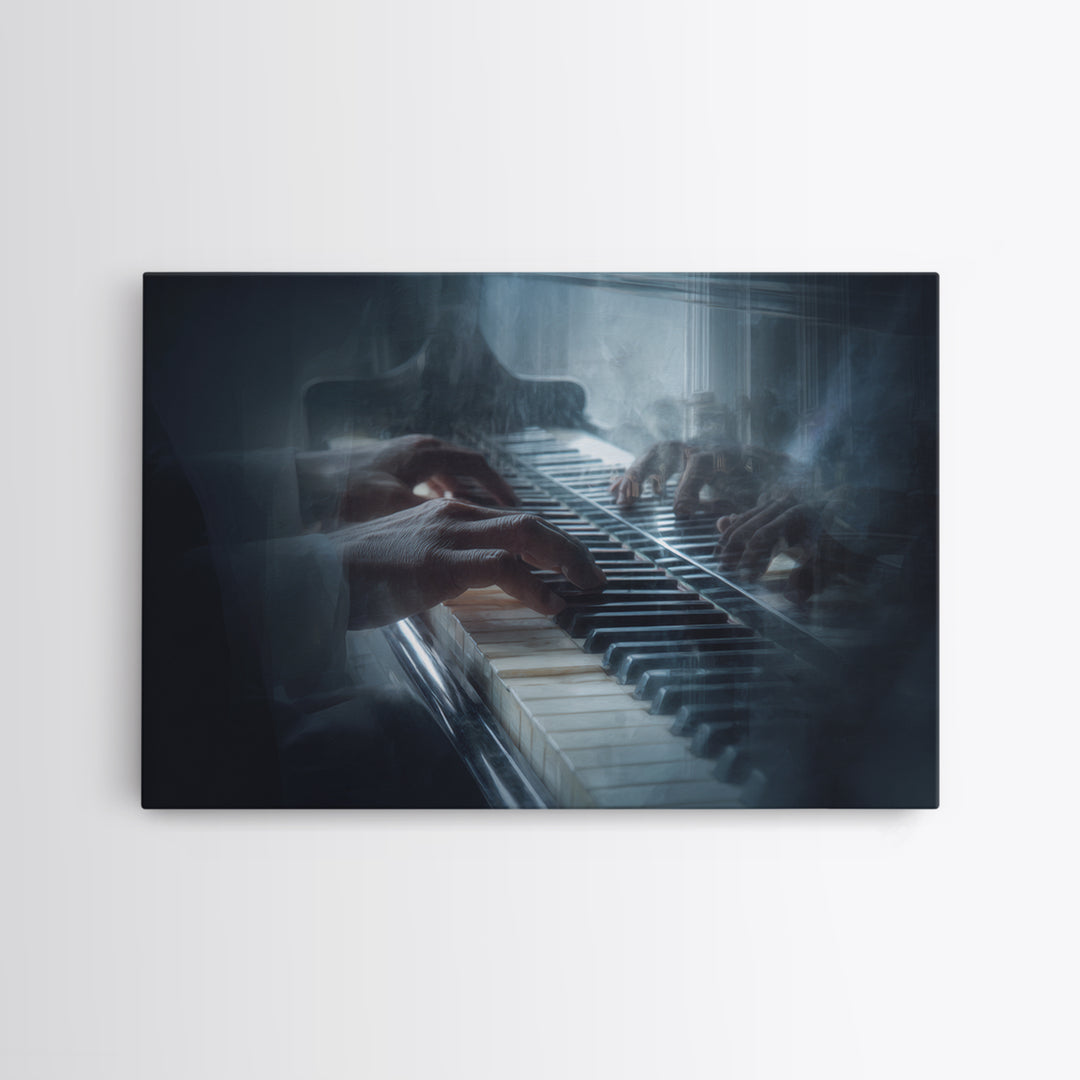 Piano Keys and Hands Framed Canvas Print, Black and White Art, Modern Wall Art, Living Room Decor, Oil Painting, Monochrome, BAW-3x2-74