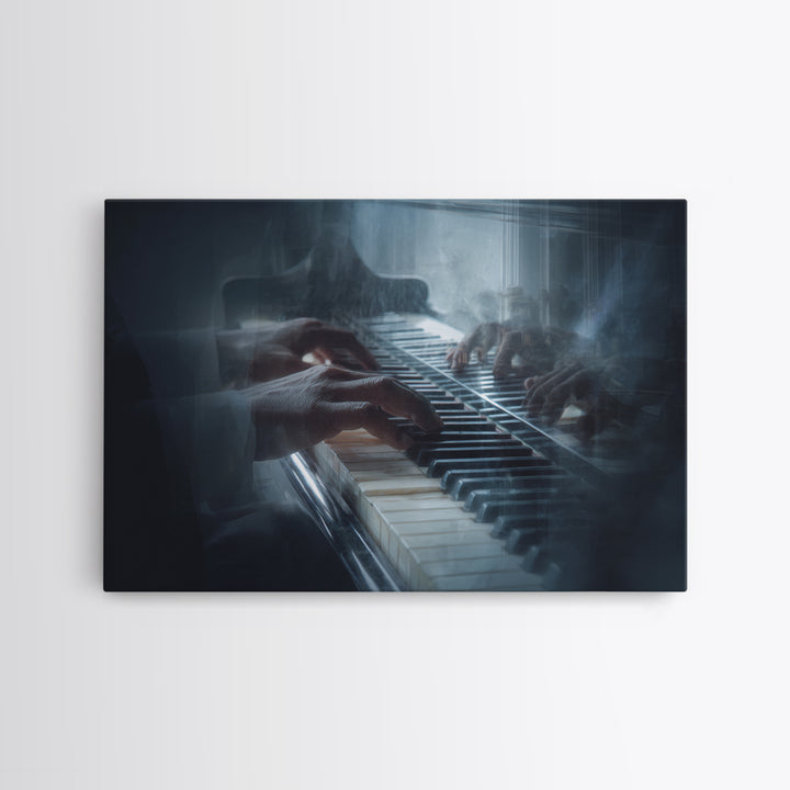Piano Keys and Hands Framed Canvas Print, Black and White Art, Modern Wall Art, Living Room Decor, Oil Painting, Monochrome, BAW-3x2-74