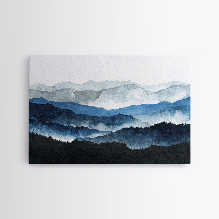 Black Ink Mountain Range Framed Canvas Print, Black and White Art, Cabin Decor, Living Room Decor, Fine Art, Monochrome, BAW-3x2-78