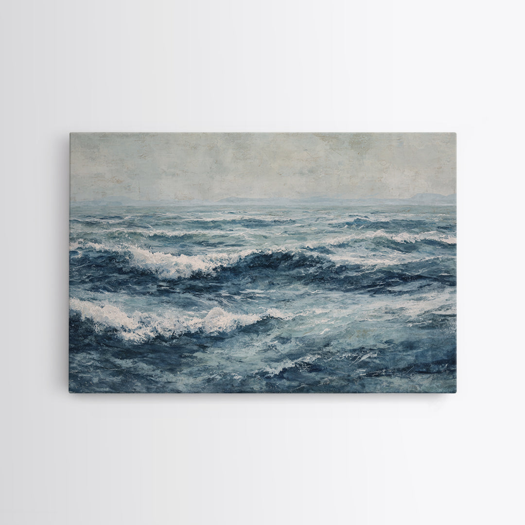 Stormy Ocean Wave Framed Canvas Print, Black and White Art, Retro Wall Art, Living Room Decor, Monochrome, Luxury Decor, BAW-3x2-86
