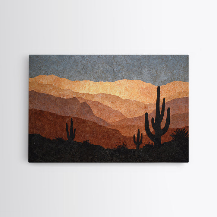 Monochrome Desert Cactus Silhouette Framed Canvas Print, Black and White Art, Luxury Decor, Living Room Decor, Monochrome, BAW-3x2-97