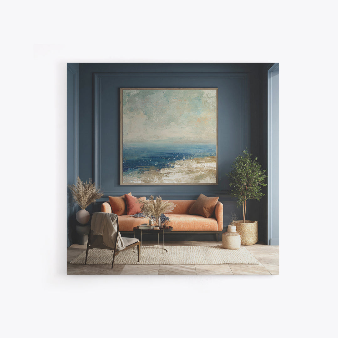 Coastal Cliffs with Gulls and Sea Spray Framed Canvas Print, Beach Art, Original Art, Coastal Decor, Fine Art, Shore, BEA-1x1-11