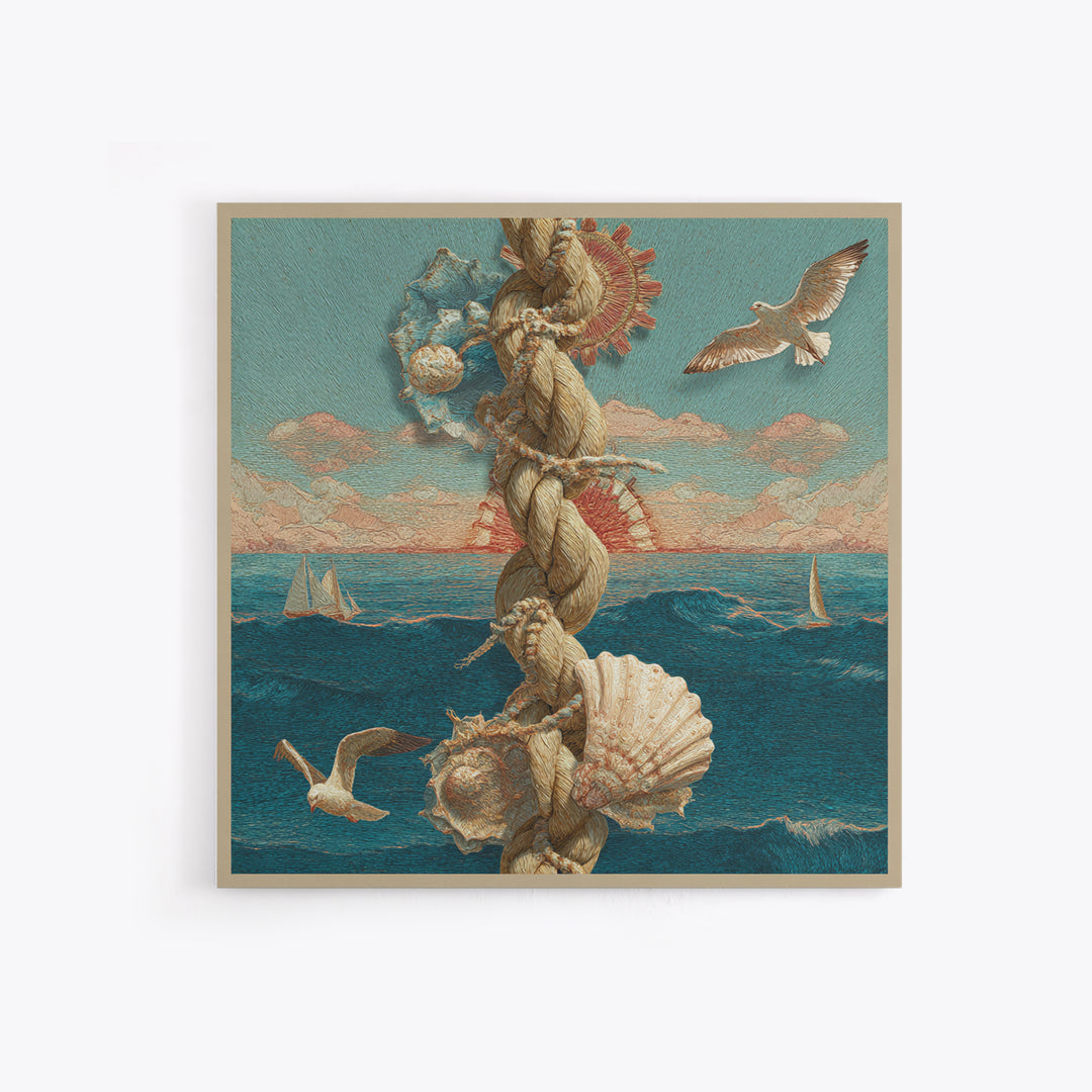 Nautical Rope and Shell Still Life Canvas Print, Beach Art, Modern Art, Coastal Decor, Fine Art, Shore, Luxury Decor, BEA-1x1-17