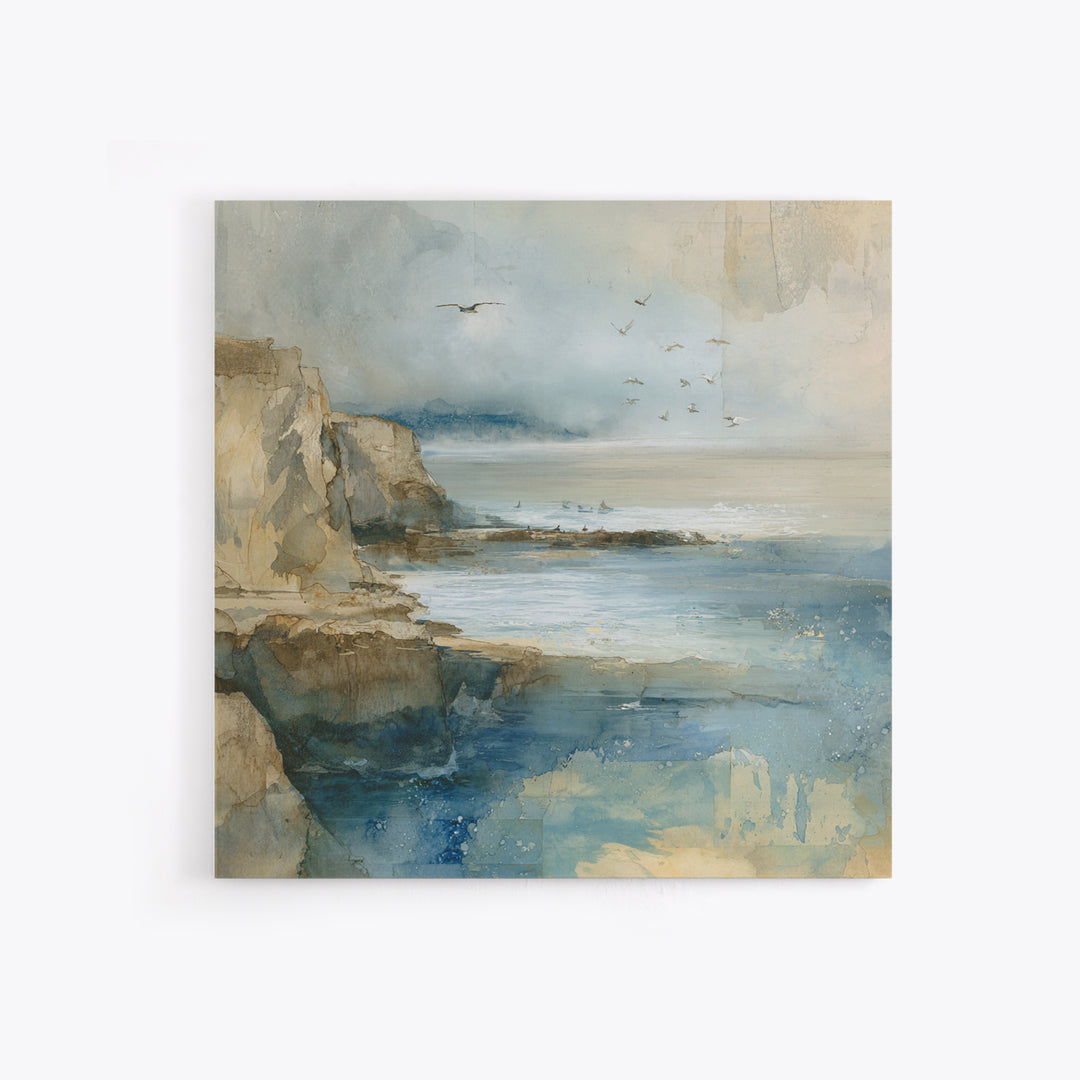 Coastal Cliffs with Gulls and Sea Spray Canvas Print, Beach Art, Wall Art Print, Coastal Decor, Fine Art, Shore, Beach Prints, BEA-1x1-35