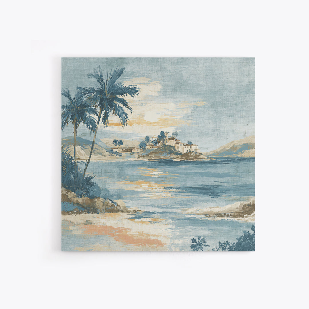 Moonlit Tropical Beach Framed Canvas Print, Beach Art, Art, Coastal Decor, Fine Art, Shore, Abstract Wall Art, Whimsical Decor, BEA-1x1-48