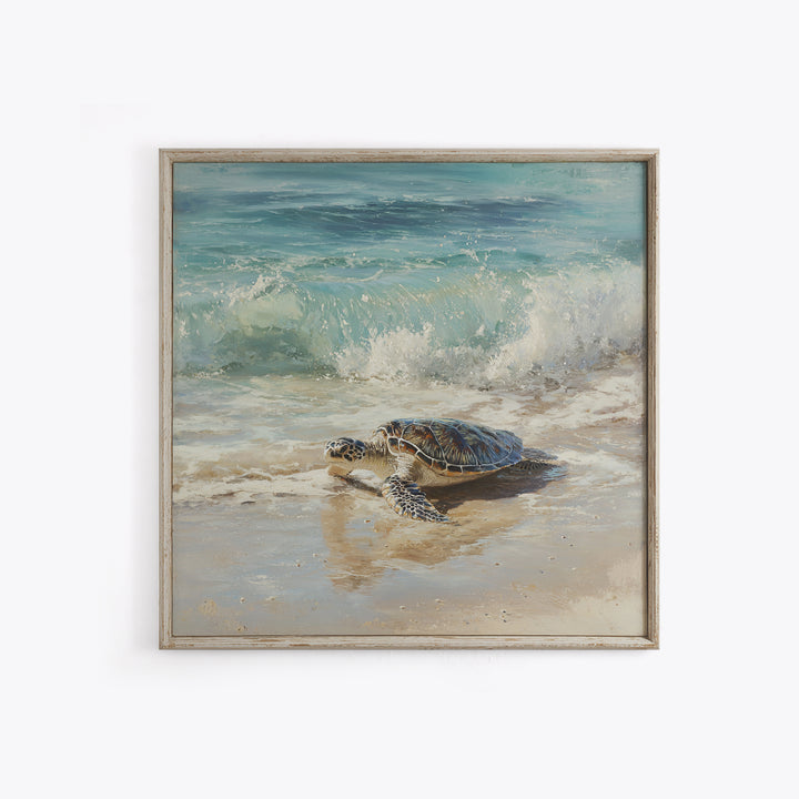 Family of Sea Turtles Crossing Moonlit Sand Framed Canvas Print, Beach Art, Coastal Art, Coastal Decor, Fine Art, Shore, BEA-1x1-62