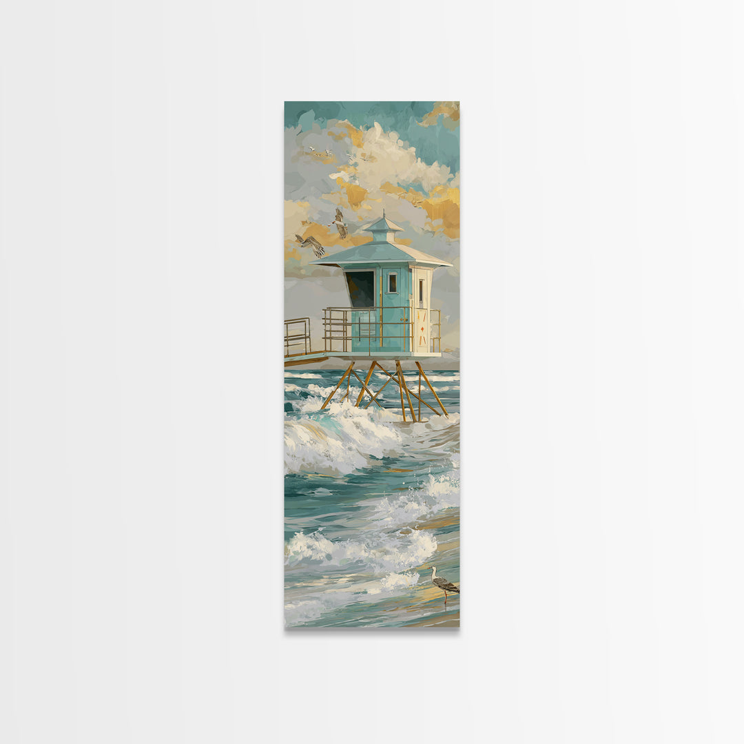 Quiet Lifeguard Tower at Golden Hour Framed Canvas Print, Beach Art, Coastal Decor, Abstract Art, Shore, Printable Art, BEA-1x3-15
