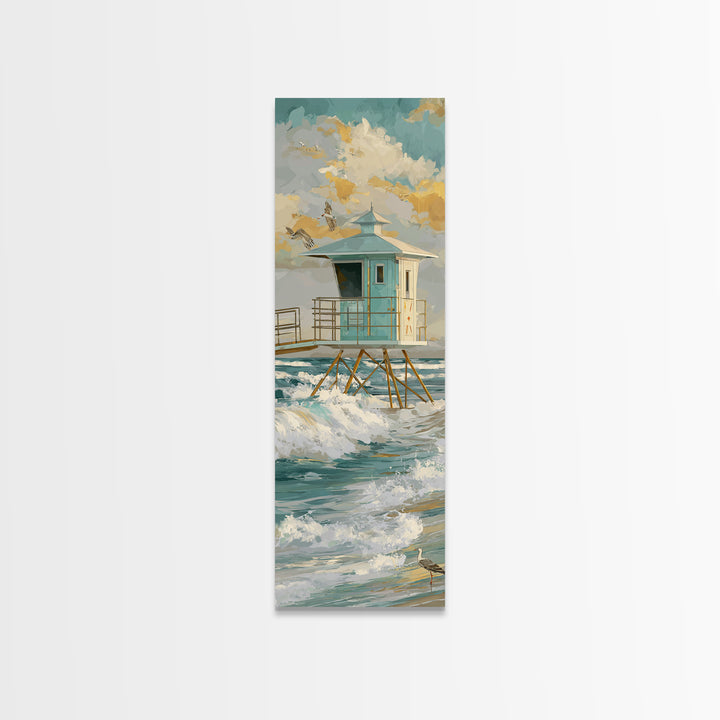 Quiet Lifeguard Tower at Golden Hour Framed Canvas Print, Beach Art, Coastal Decor, Abstract Art, Shore, Printable Art, BEA-1x3-15