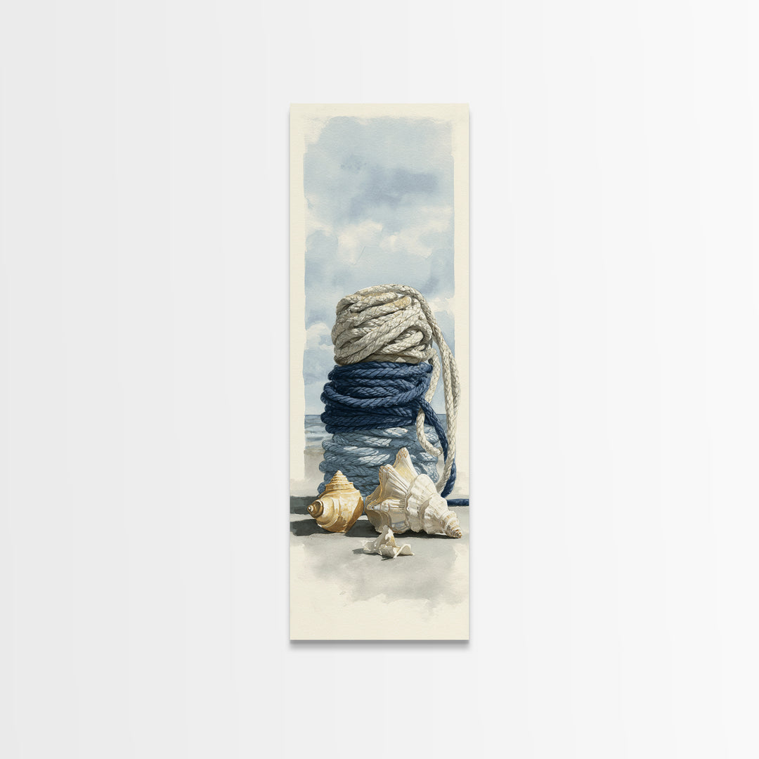 Nautical Rope and Shell Still Life Framed Canvas Print, Beach Art, Modern Decor, Coastal Decor, Fine Art, Shore, Home Decor, BEA-1x3-29