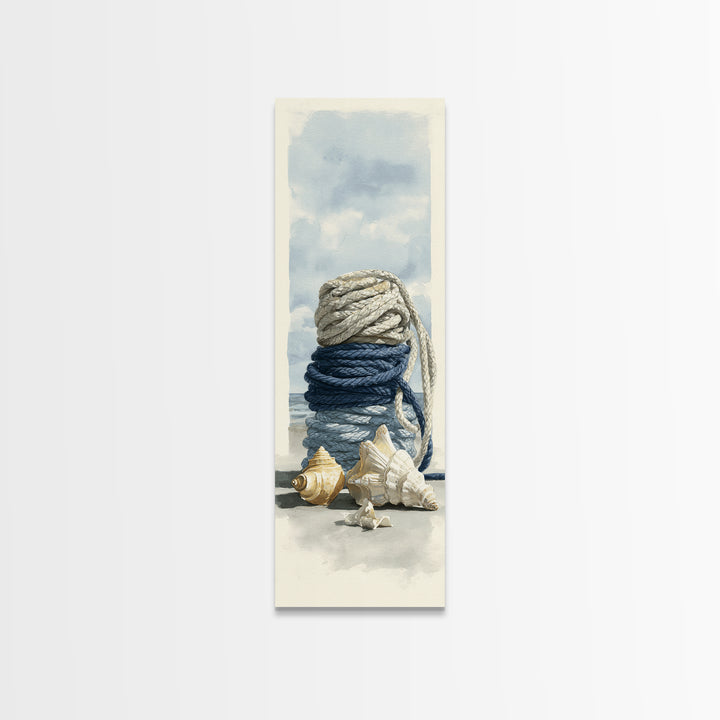 Nautical Rope and Shell Still Life Framed Canvas Print, Beach Art, Modern Decor, Coastal Decor, Fine Art, Shore, Home Decor, BEA-1x3-29
