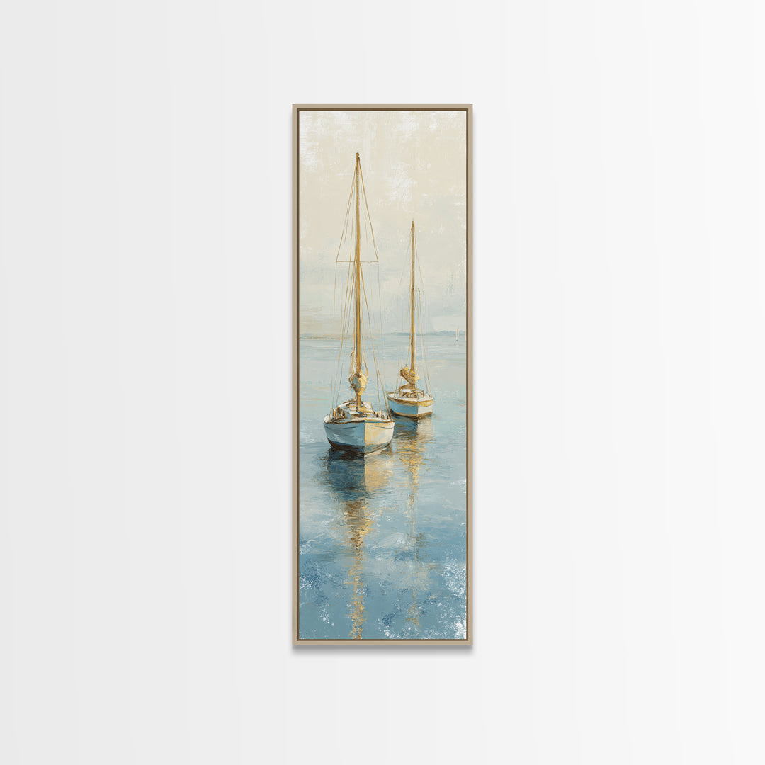 Sunset Sailboat Silhouette on Calm Water Canvas Print, Beach Art, Art Print, Coastal Decor, Oil Painting, Shore, BEA-1x3-90