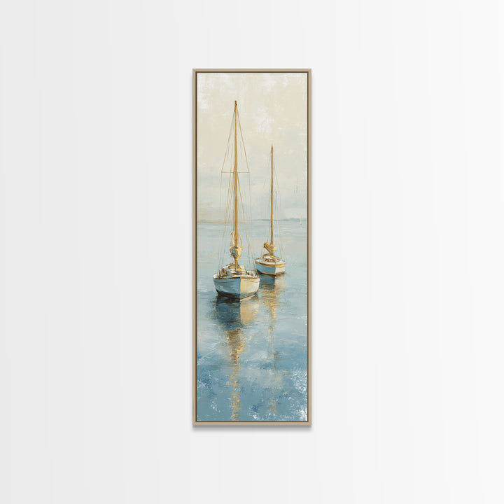 Sunset Sailboat Silhouette on Calm Water Canvas Print, Beach Art, Art Print, Coastal Decor, Oil Painting, Shore, BEA-1x3-90