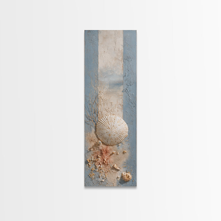 Minimal Sand Dollar Study on Textured Paper Framed Canvas Print, Beach Art, Wall Art Print, Coastal Decor, Abstract Art, Shore, BEA-1x3-96