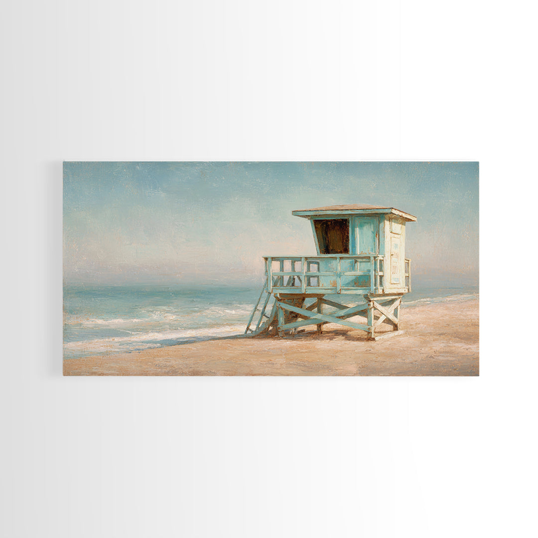 Quiet Lifeguard Tower at Golden Hour Canvas Print, Beach Art, Original Art, Coastal Decor, Oil Painting, Shore, Beach Decor, BEA-2x1-47