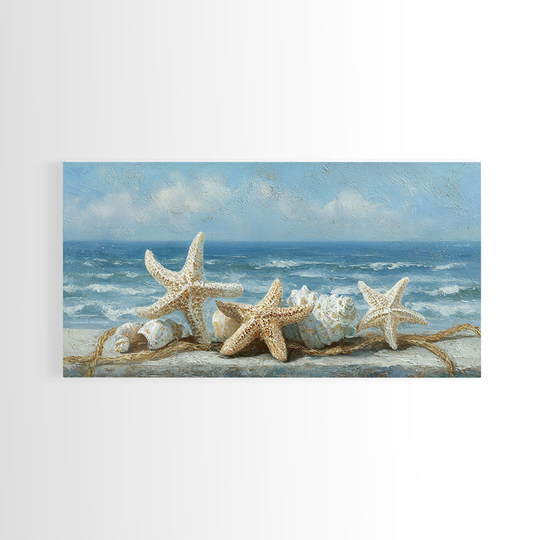 Sun Bleached Starfish and Shells Still Life Canvas Print, Beach Art, Wall Decor, Coastal Decor, Shore, Whimsical Decor, BEA-2x1-57