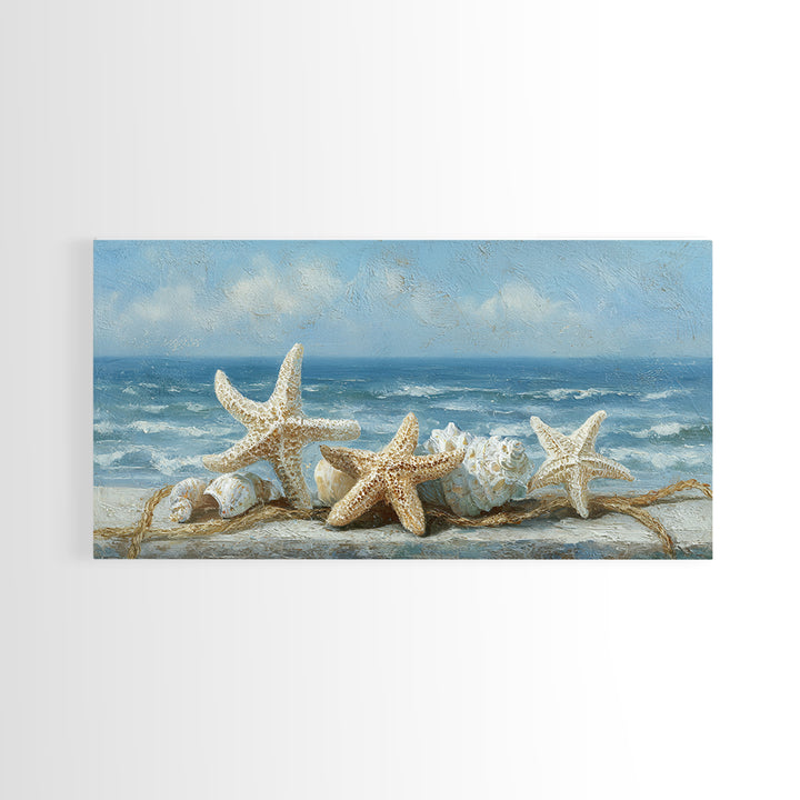 Sun Bleached Starfish and Shells Still Life Canvas Print, Beach Art, Wall Decor, Coastal Decor, Shore, Whimsical Decor, BEA-2x1-57