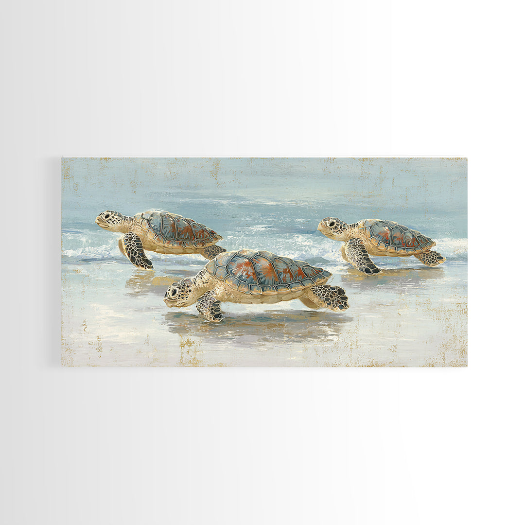 Family of Sea Turtles Crossing Moonlit Sand Canvas Print, Beach Art, Wall Art, Coastal Decor, Fine Art, Shore, Abstract Art, BEA-2x1-58