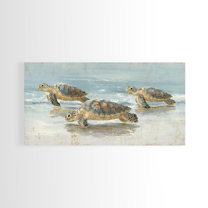 Family of Sea Turtles Crossing Moonlit Sand Canvas Print, Beach Art, Wall Art, Coastal Decor, Fine Art, Shore, Abstract Art, BEA-2x1-58