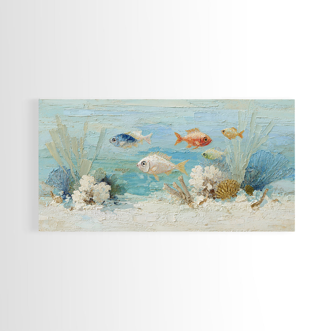 Coral Reef Fish Framed Canvas Print, Beach Art, Luxury Decor, Coastal Decor, Fine Art, Shore, Digital Art, Printable Wall Art, BEA-2x1-6