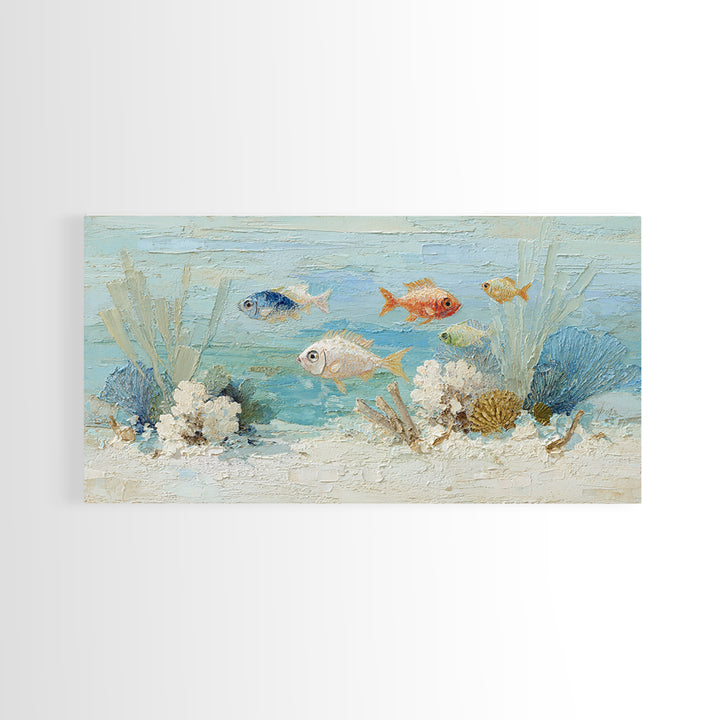 Coral Reef Fish Framed Canvas Print, Beach Art, Luxury Decor, Coastal Decor, Fine Art, Shore, Digital Art, Printable Wall Art, BEA-2x1-6