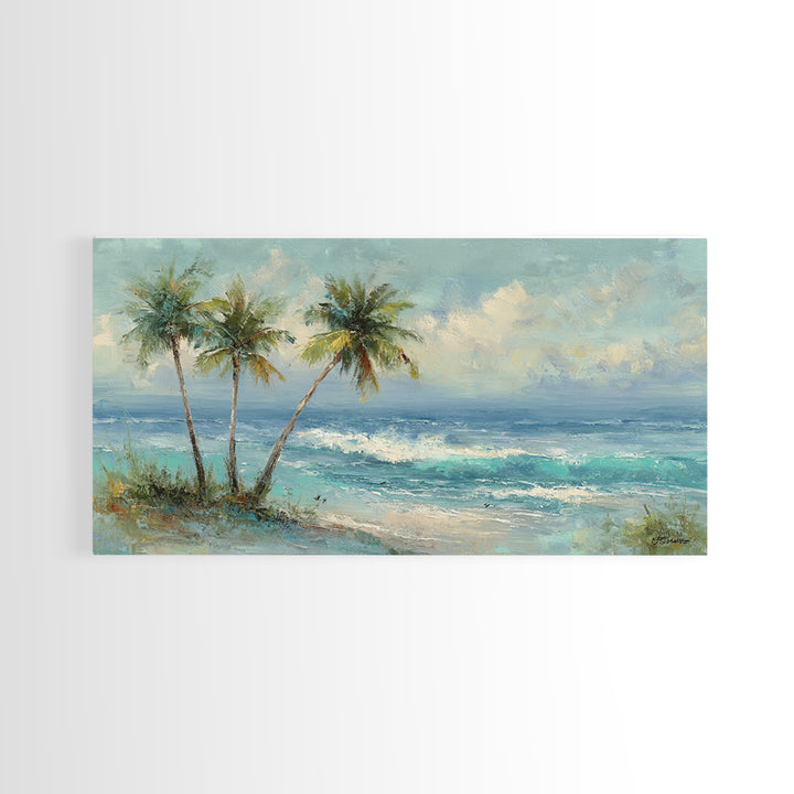Tropical Palms Leaning Framed Canvas Print, Beach Art, Boho Decor, Coastal Decor, Fine Art, Shore, Art Prints, Digital Art, BEA-2x1-75