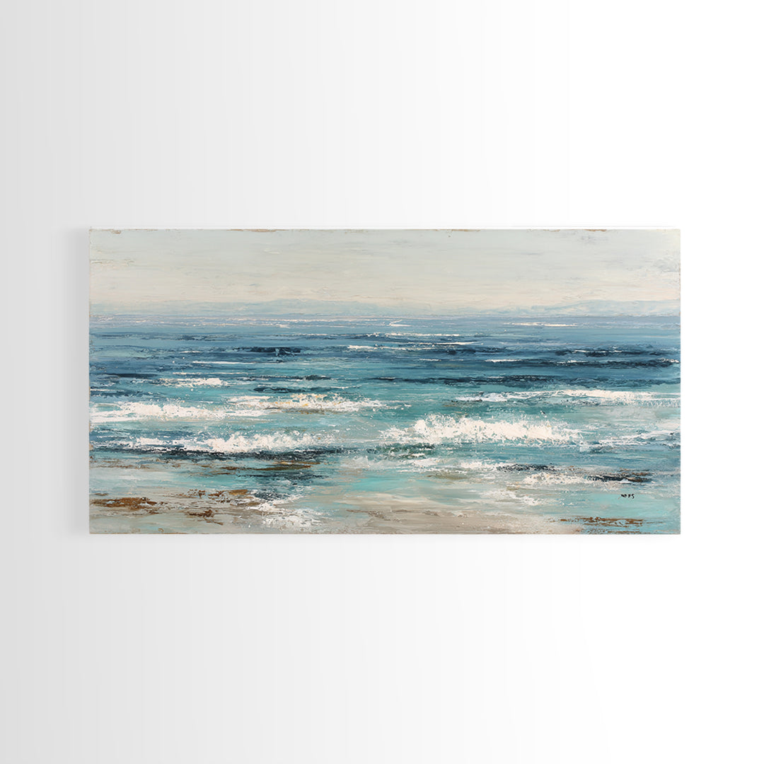 Abstract Ocean Horizon Framed Canvas Print, Beach Art, Wall Art Print, Coastal Decor, Shore, Beach Prints, Gallery Decor, BEA-2x1-84