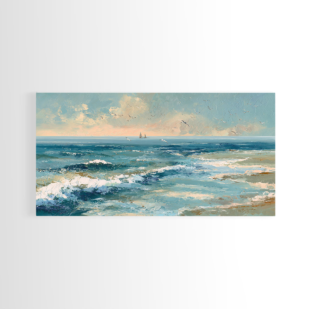 Aerial Turquoise Shoreline Canvas Print, Beach Art, Original Art, Coastal Decor, Fine Art, Shore, Beach Decor, Modern Art, BEA-2x1-93