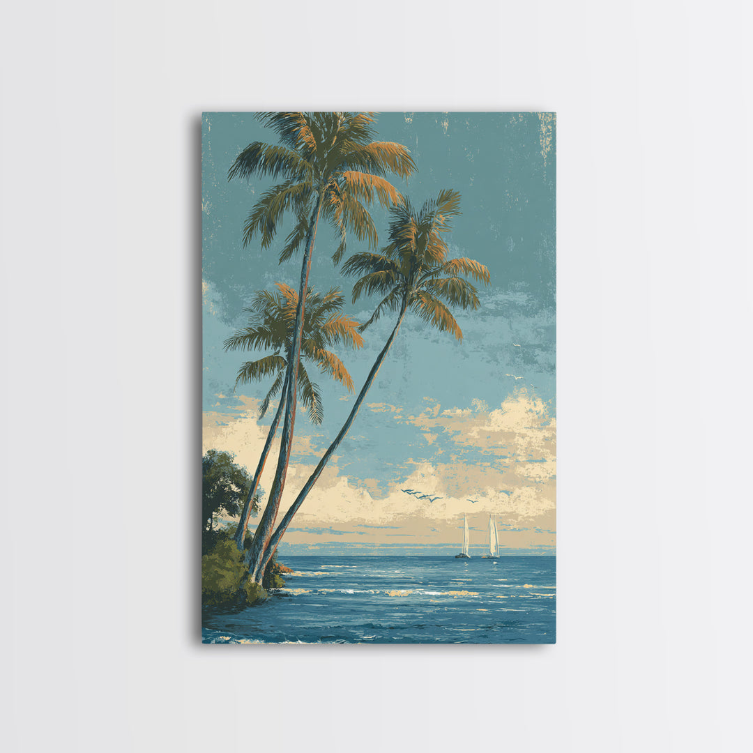 Tropical Palms Leaning Canvas Print, Beach Art, Gallery Decor, Coastal Decor, Fine Art, Shore, Contemporary Art, Wall Art, BEA-2x3-15